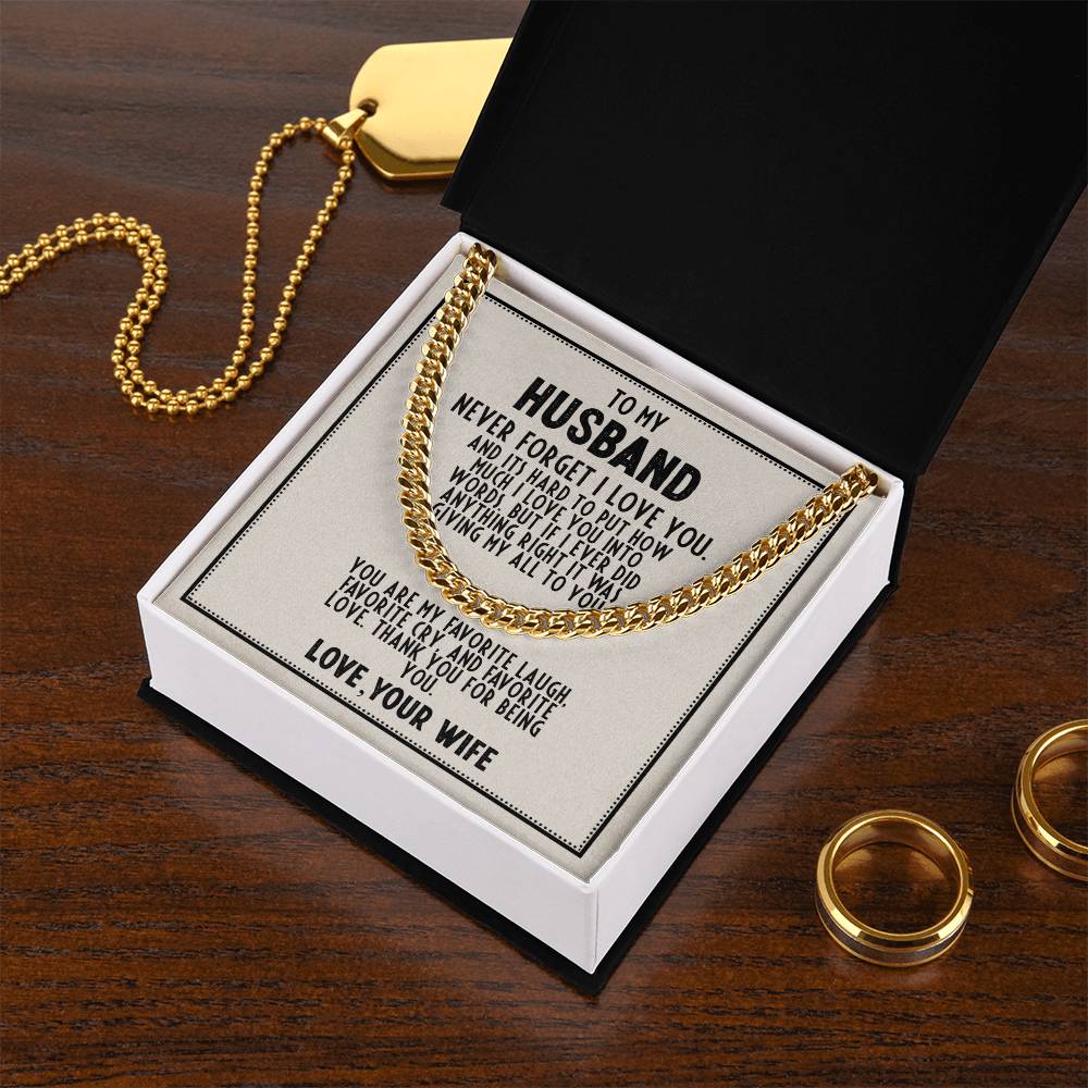 To My Husband - Never Forget I Love You - Cuban Link Necklace (Gold/Stainless Steel)