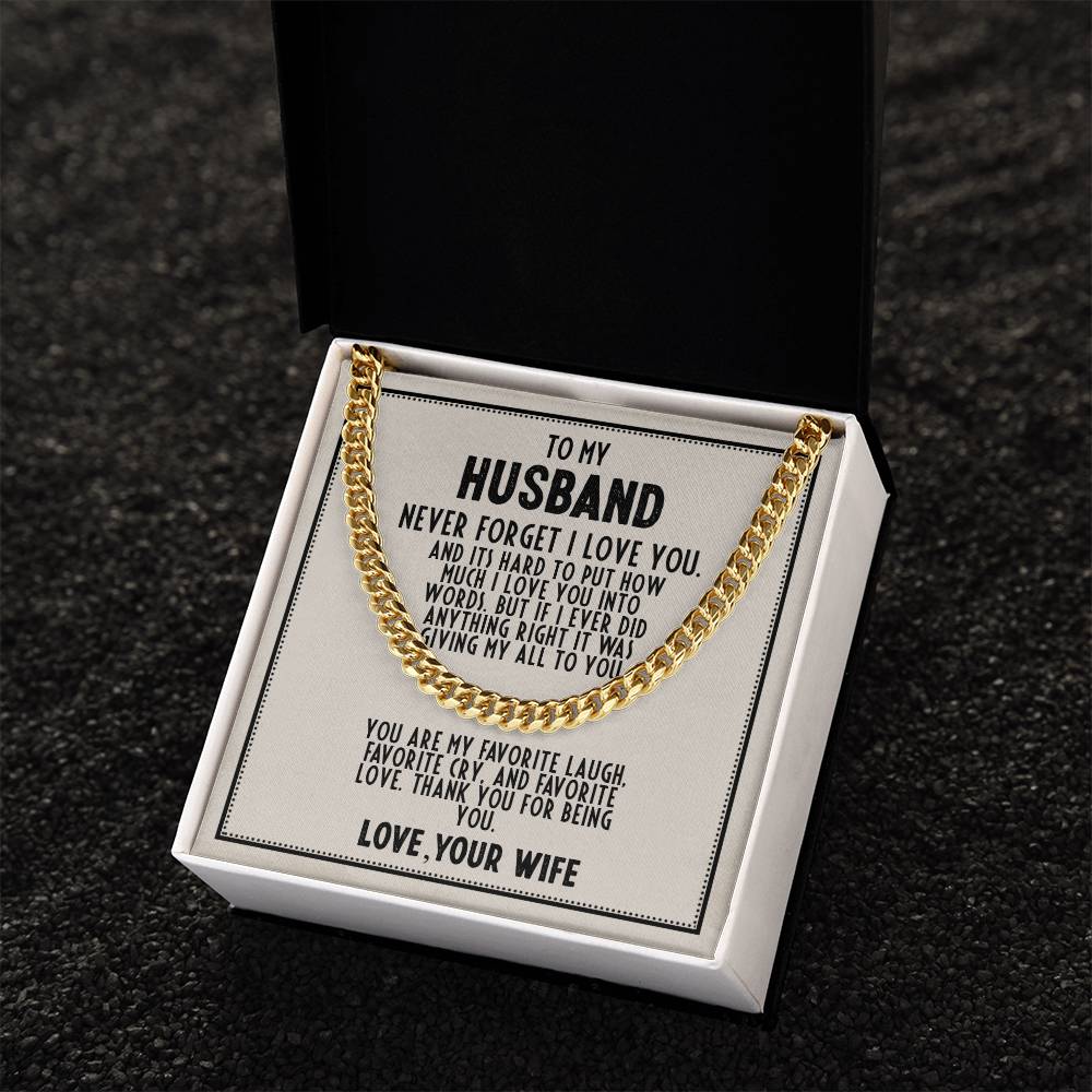 To My Husband - Never Forget I Love You - Cuban Link Necklace (Gold/Stainless Steel)