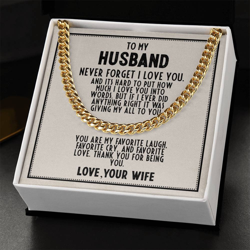 To My Husband - Never Forget I Love You - Cuban Link Necklace (Gold/Stainless Steel)