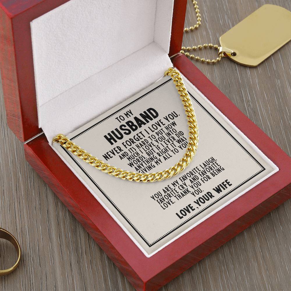 To My Husband - Never Forget I Love You - Cuban Link Necklace (Gold/Stainless Steel)