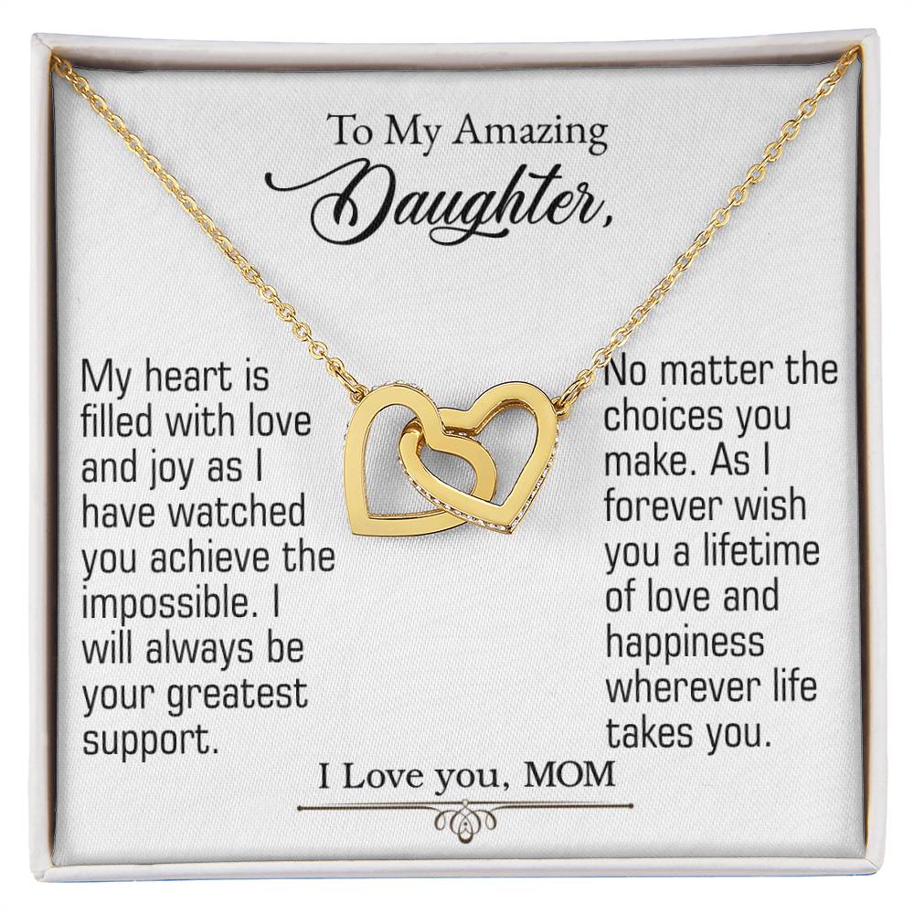 To My Amazing Daughter - Interlocking Heart Necklace (Yellow Gold/Stainless Steel-Rose Gold)