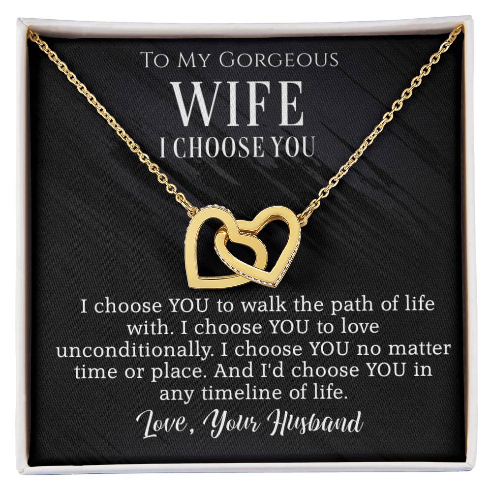 To My Wife- I Choose you- Interlocking heart necklace (Yellow Gold/Polished Stainless-Rose Gold)