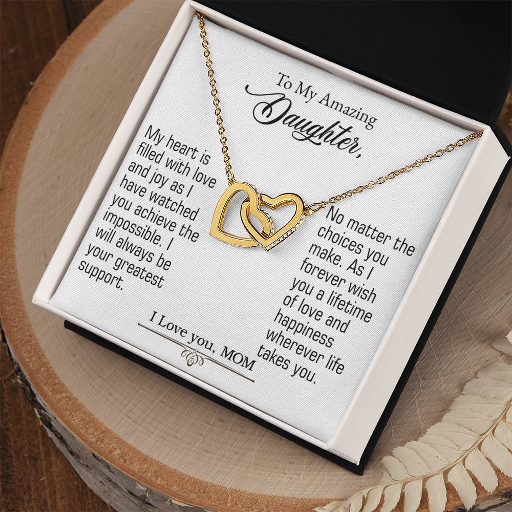 To My Amazing Daughter - Interlocking Heart Necklace (Yellow Gold/Stainless Steel-Rose Gold)