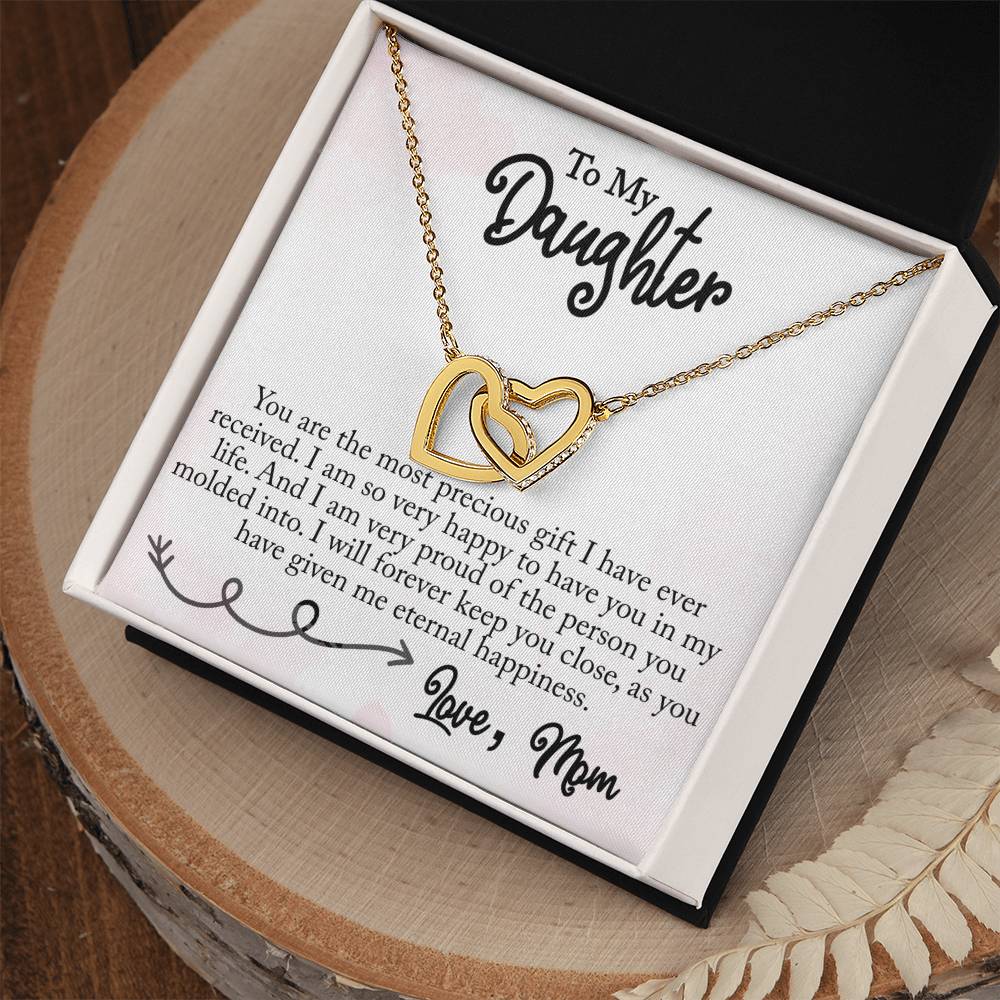 To My Daughter - Interlocking Heart Necklace (Gold/Rose Gold&Stainless Steel)