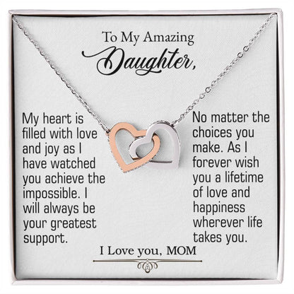 To My Amazing Daughter - Interlocking Heart Necklace (Yellow Gold/Stainless Steel-Rose Gold)