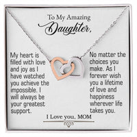 To My Amazing Daughter - Interlocking Heart Necklace (Yellow Gold/Stainless Steel-Rose Gold)