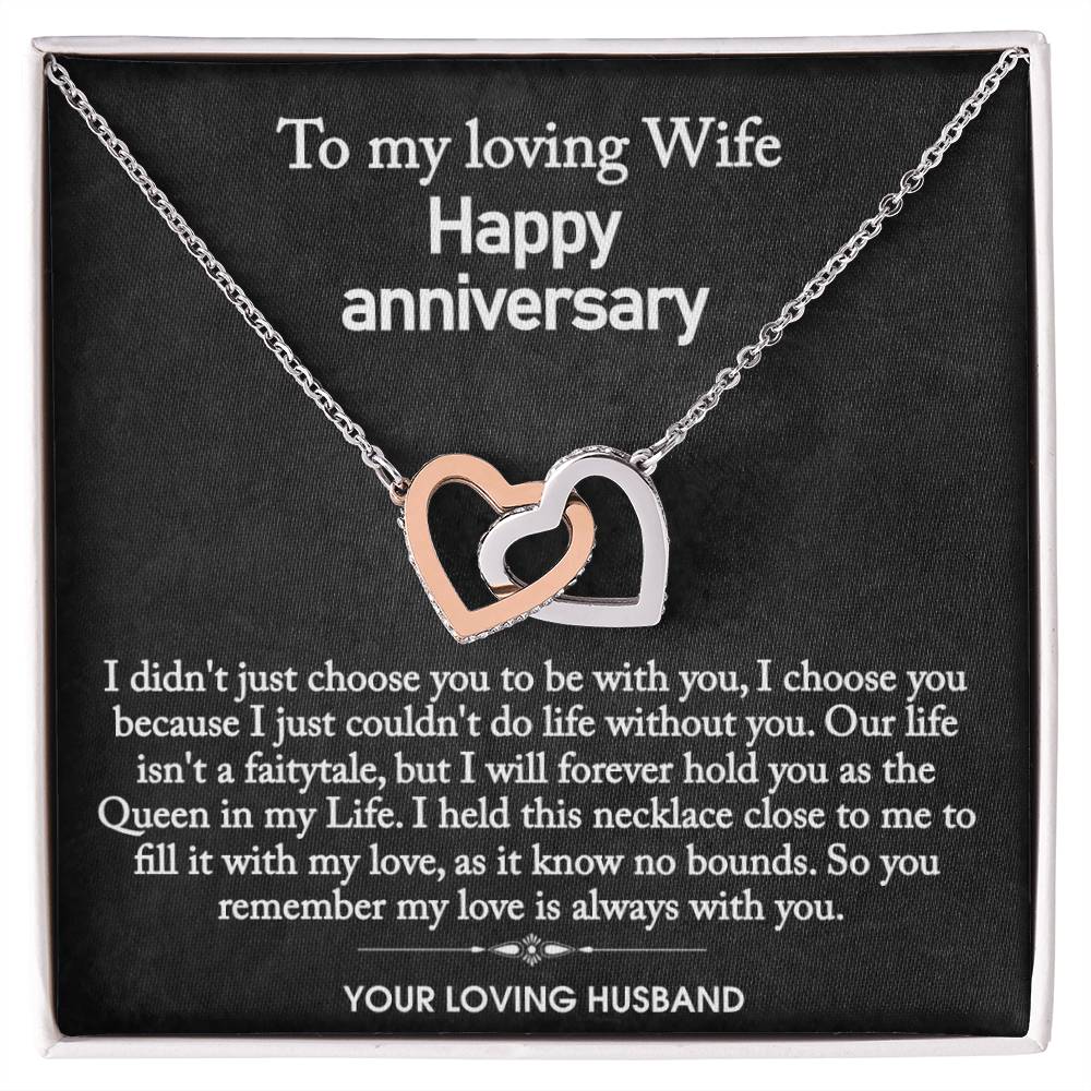 To My Wife - Queen of my Life - Interlocking hearts (Rose Gold/Stainless&Yellow Gold)