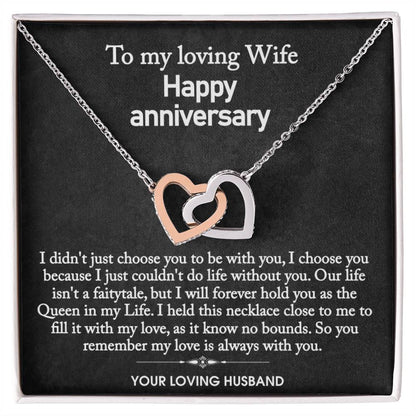 To My Wife - Queen of my Life - Interlocking hearts (Rose Gold/Stainless&Yellow Gold)