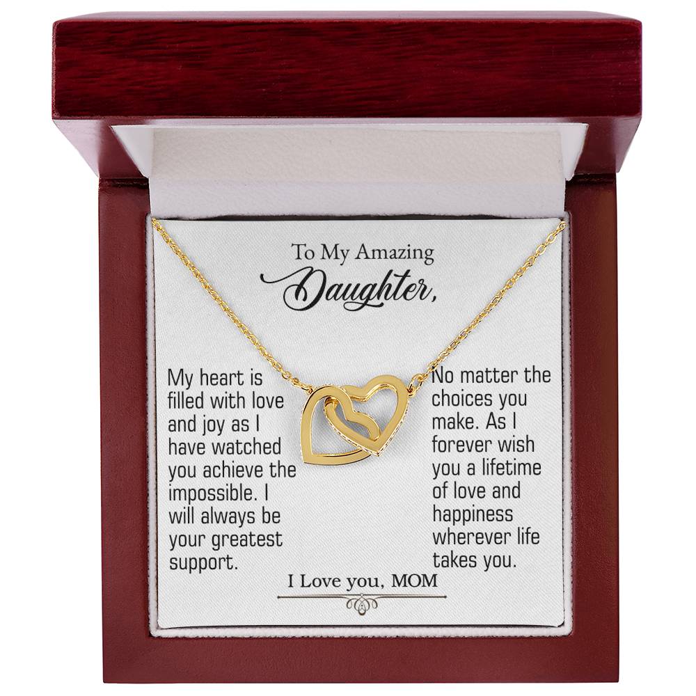 To My Amazing Daughter - Interlocking Heart Necklace (Yellow Gold/Stainless Steel-Rose Gold)