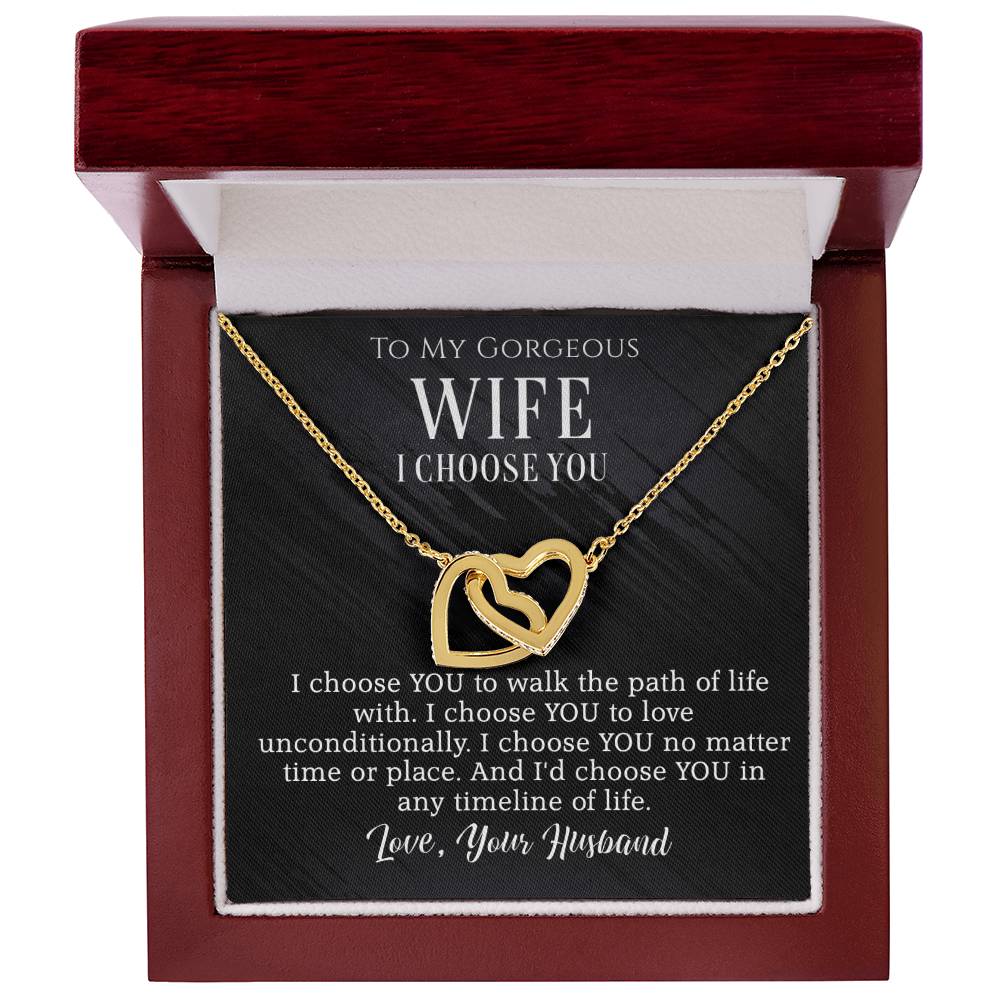 To My Wife- I Choose you- Interlocking heart necklace (Yellow Gold/Polished Stainless-Rose Gold)