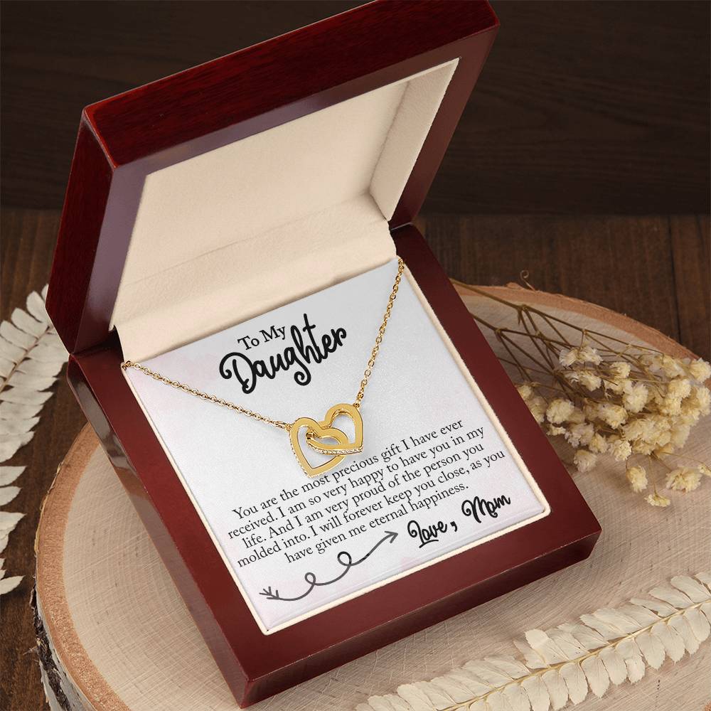 To My Daughter - Interlocking Heart Necklace (Gold/Rose Gold&Stainless Steel)