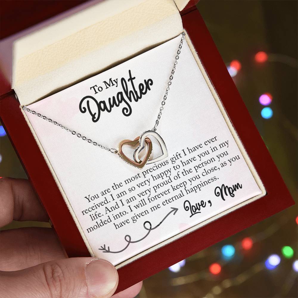 To My Daughter - Interlocking Heart Necklace (Gold/Rose Gold&Stainless Steel)