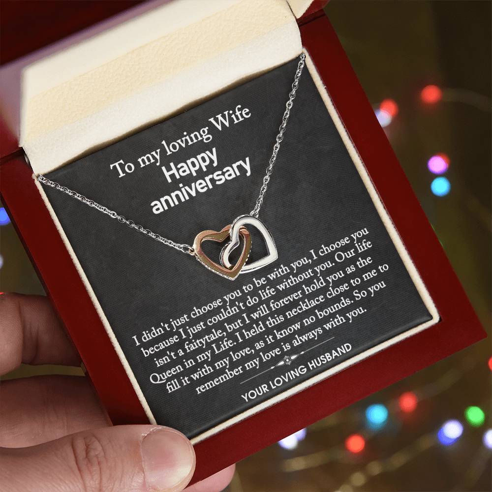 To My Wife - Queen of my Life - Interlocking hearts (Rose Gold/Stainless&Yellow Gold)